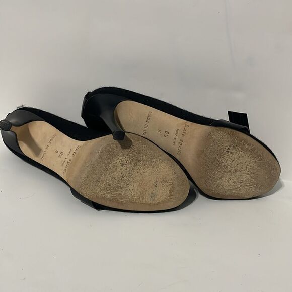 Kate Spade Rhinestone Buckle Black Peep Toe Heels Size 6.5 - Picture 7 of 8